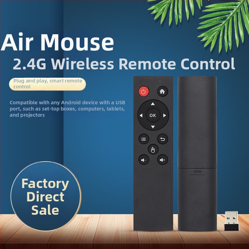 2.4G bezvadu attālinātais vadības ierīce ar USB interfeisu set-top kastēm, datoriem, projektoriem un Android ierīcēm — darbības diapazons 15–20 m; USB uztvērējs iekļauts; modelis X1201-126