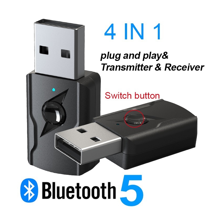 USB Bluetooth adó kettős kimenettel autóhoz/PC-hez/TV-hez — Bluetooth 5.0, Plug-and-Play, USB interfész, külső tápellátás nélkül, 2.4 GHz