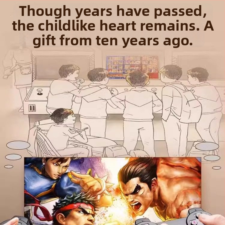 Nostalgiska mājas TV arkādes konsole ar bezvadu kontrolieriem, HDMI izvads, diviem spēlētājiem, atmiņa 32/64/128 GB, iekļauts King of Fighters arkādes spēle