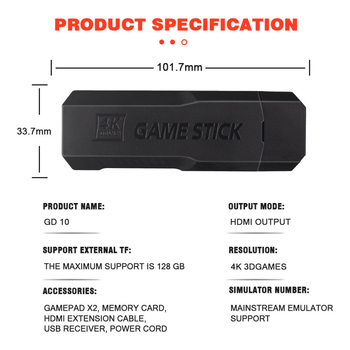 GD10-X2 Nostalģiska spēļu konsole, atvērta koda sistēma, 64GB/128GB atmiņa, TV saderība, bezvadu savienojums, AV saskarne