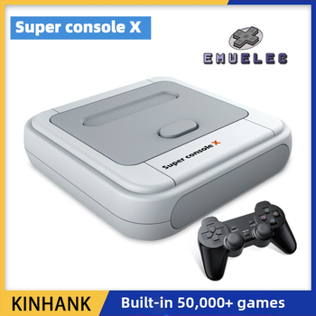 Retro televīzijas spēļu konsole Super Console X ar diviem bezvadu kontrolieriem, Emuelec OS, HDMI interfeiss, plastmasas korpuss
