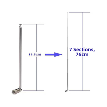 FM stieņa antena, nerūsējošais tērauds, teleskopiska, pagriezama, FM un DAB radio antena