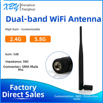 Omnidirekcijska Wi‑Fi antena s dobitkom od 5 dBi, dvopojasna, SMA muški konektor, u obliku mišjeg repa