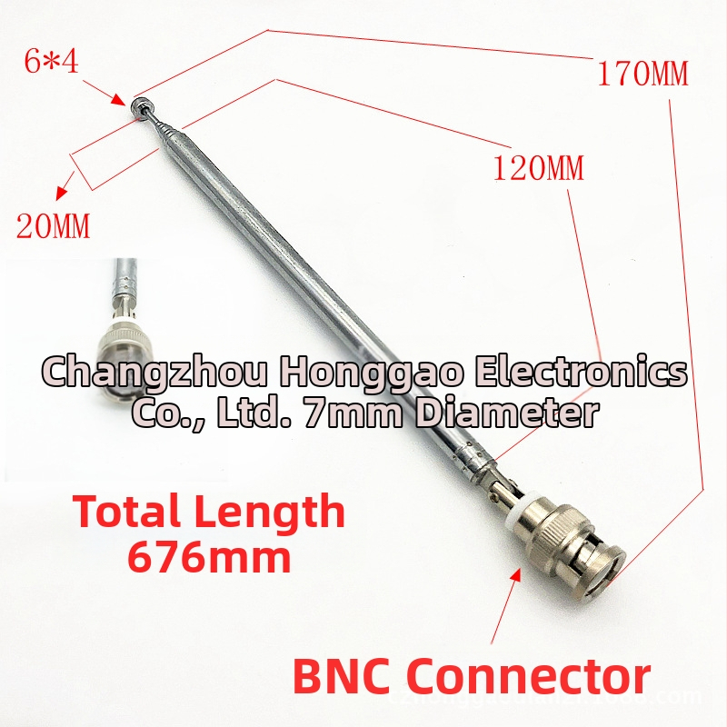 Telekopēta radio antena, modelis 7120BNC, BNC savienotājs, frekvence 433 MHz, pretestība 75 Ω