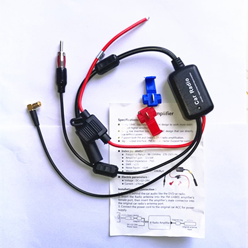 Antena DAB/FM pentru mașină cu amplificator activ de semnal – montaj Plug-in, +12V, compatibil universal