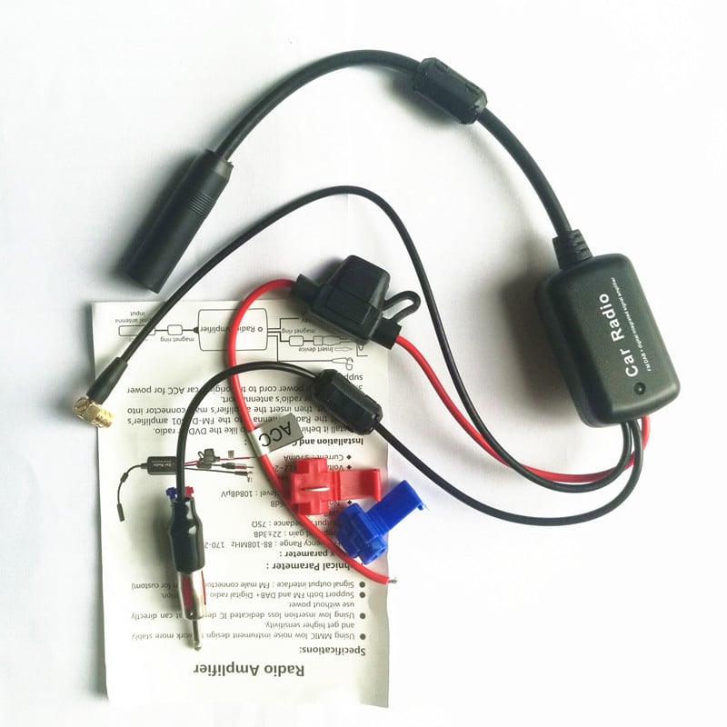 Antena DAB/FM pentru mașină cu amplificator activ de semnal – montaj Plug-in, +12V, compatibil universal