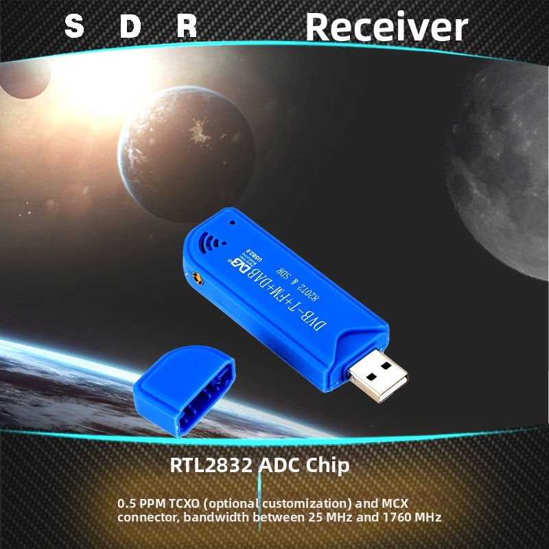 Xinrui RTL-SDR prijímač, rozsah 25 MHz–1760 MHz, model S2832U/R828DSDR, príjem leteckého pásma