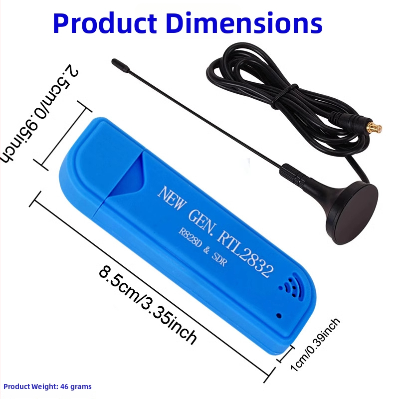 Xinrui RTL-SDR prijímač, rozsah 25 MHz–1760 MHz, model S2832U/R828DSDR, príjem leteckého pásma