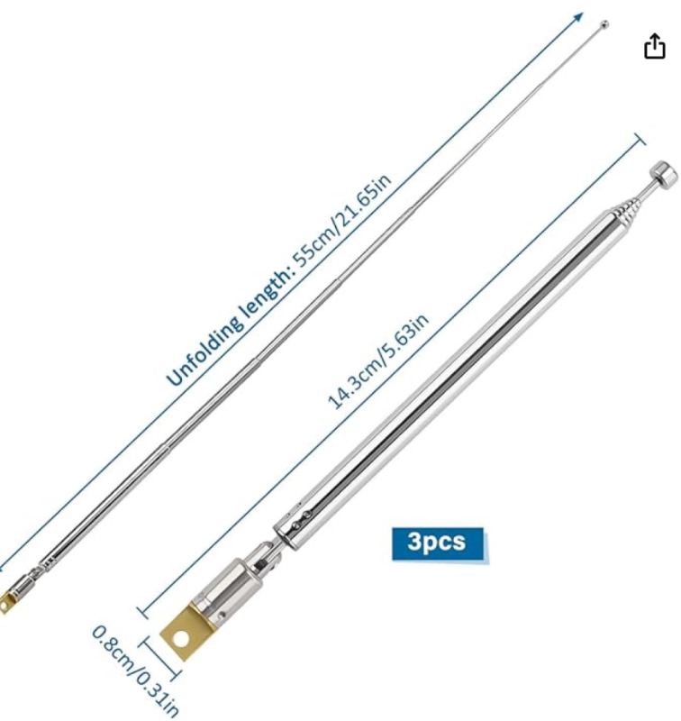 Radio antena ar teleskopisku dizainu un universālu paveles galvu — modelis 7097-70k, ieguvums 5, svars 0.1