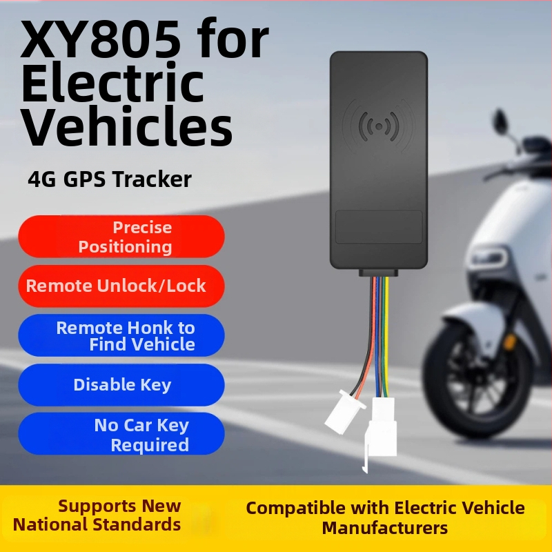XY805 GPS jälgimisseade elektriauto jaoks - asukoha tuvastamise täpsus 5 m, häiresüsteemid: vibratsioon, mobiilne teavitus, geofence, kiiruse ületamine; aku tööiga 1466 tundi; suurus 64×30×17 mm