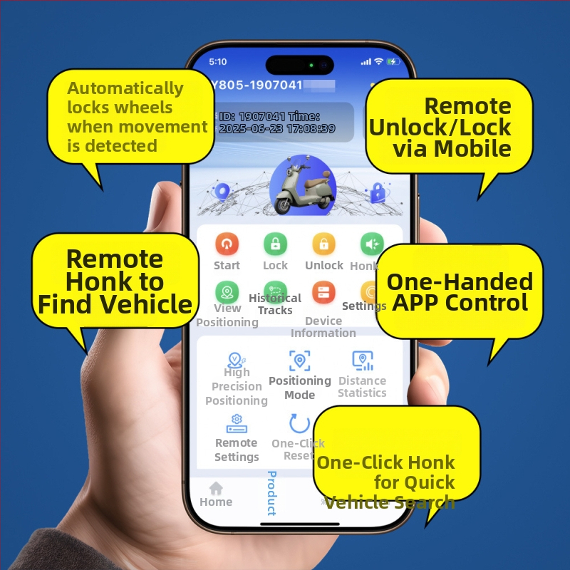 XY805 GPS jälgimisseade elektriauto jaoks - asukoha tuvastamise täpsus 5 m, häiresüsteemid: vibratsioon, mobiilne teavitus, geofence, kiiruse ületamine; aku tööiga 1466 tundi; suurus 64×30×17 mm