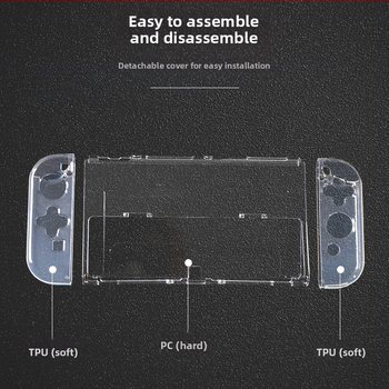 Nintendo Switch OLED aizsarglāde, TPU mīkstā korpuss, caurspīdīgi atdalāmi rokturi, PC+TPU materiāls, saderīgs ar Switch OLED, svars 93 g