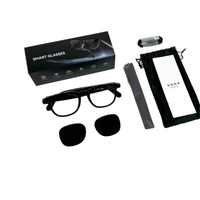 Ochelari inteligenți cu traducere AI, cameră 8MP și înregistrare 1200p, 16GB memorie internă, apeluri Bluetooth, lentile duale (traducere AI; cameră 8MP + 1200p; 16GB memorie; apeluri Bluetooth; lentile duale)