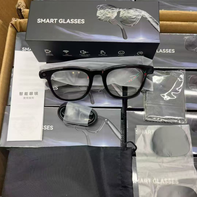 Ochelari inteligenți cu traducere AI, cameră 8MP și înregistrare 1200p, 16GB memorie internă, apeluri Bluetooth, lentile duale (traducere AI; cameră 8MP + 1200p; 16GB memorie; apeluri Bluetooth; lentile duale)