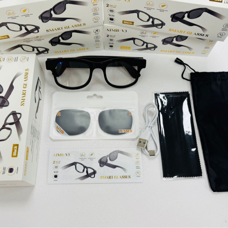 Ddlin Aimb-g1 viedās brilles ar pret zilā gaismas filtrāciju, Bluetooth zvani, AI balss palīgs, maināmas saulesbrilles lēcas