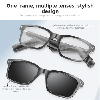 Gudras Bluetooth brillēs ar AI mūziku, magnētisks lēcu rāmis, aizsardzība pret zilajiem stariem un UV, ABS+PC korpuss, 2×110 mAh akumulatori, darbības diapazons 10 m+