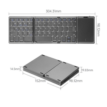 Tastatură Bluetooth wireless pliabilă în trei secțiuni, cu touchpad, compatibilă cu mai multe sisteme, greutate 274 g