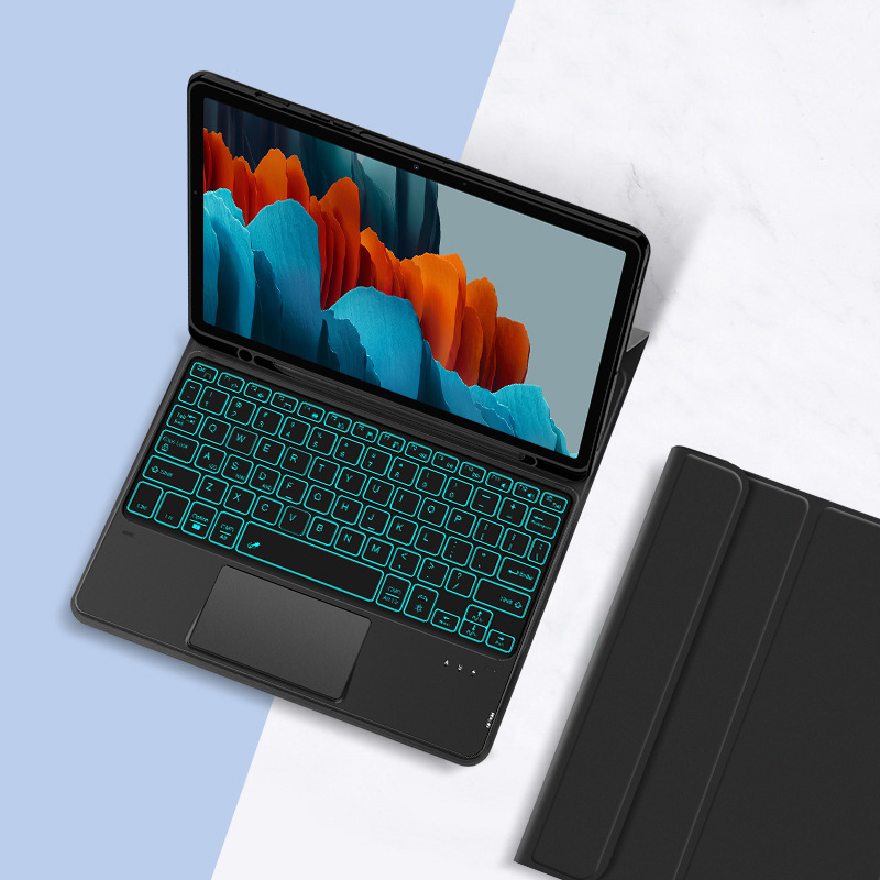 Husă din piele cu tastatură Bluetooth pentru Samsung Galaxy Tab S9+/S9/S9U, cu suport ergonomic și buzunar pentru stylus