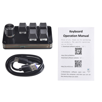 Testre szabható mini billentyűzet 5 gombbal és egy tekerőgombbal, USB-kábel, ergonomikus, egygombos másolás-beillesztés, súly 100 g, rajzok szerinti testreszabás