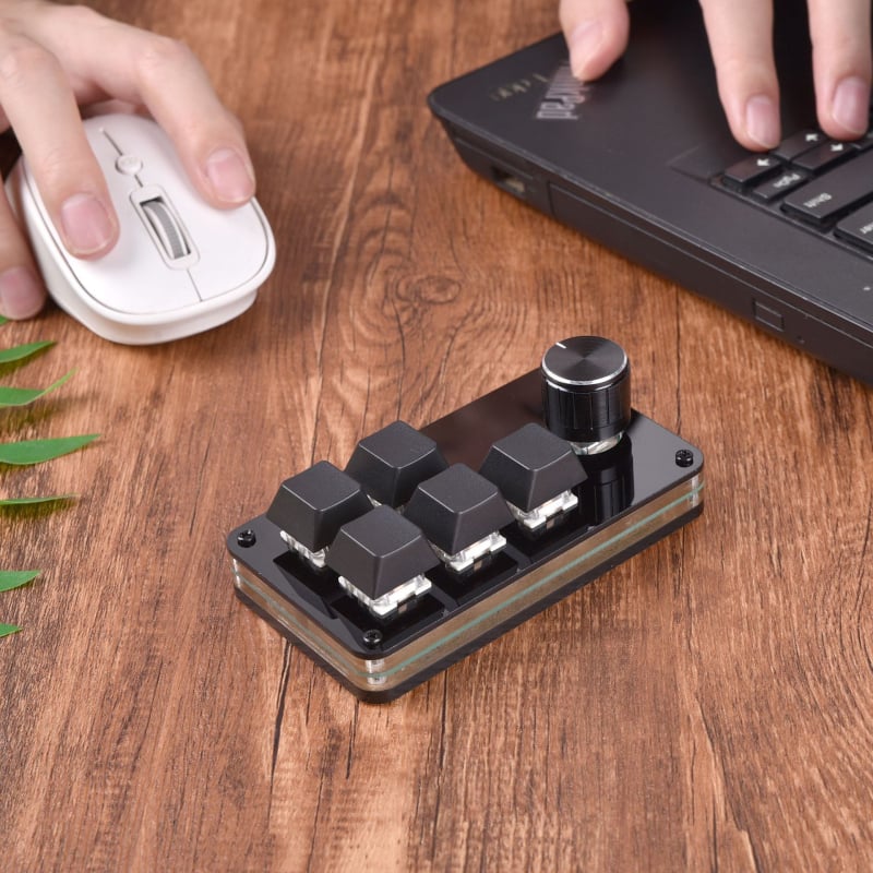 Testre szabható mini billentyűzet 5 gombbal és egy tekerőgombbal, USB-kábel, ergonomikus, egygombos másolás-beillesztés, súly 100 g, rajzok szerinti testreszabás