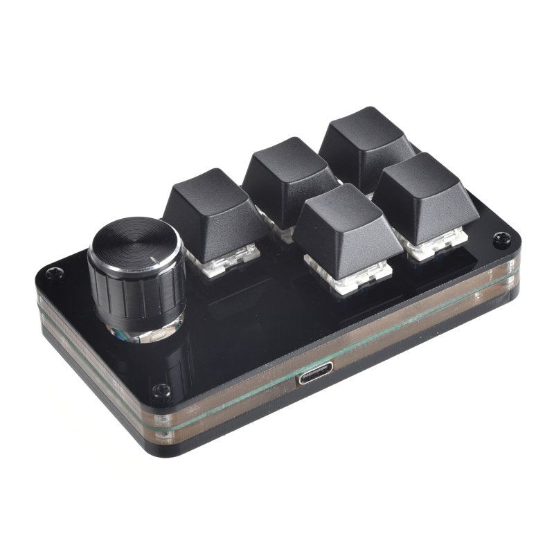 Testre szabható mini billentyűzet 5 gombbal és egy tekerőgombbal, USB-kábel, ergonomikus, egygombos másolás-beillesztés, súly 100 g, rajzok szerinti testreszabás