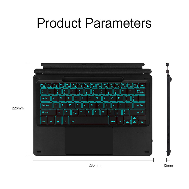 Vezeték nélküli, háttérvilágításos Bluetooth billentyűzet Surface Pro X/8/9-hez érintéses funkcióval és mágneses rögzítéssel