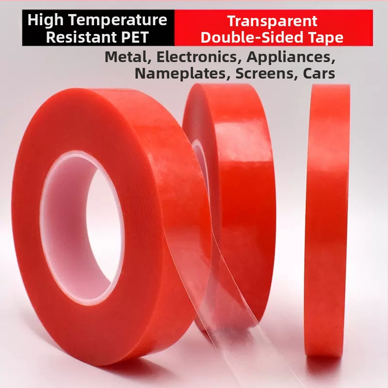PET dubultās puses lente ar akrila līmi, temperatūras diapazonā 20–150°C, platums 1240 mm, garums 50 m, stipra saķere, bez atlikumiem