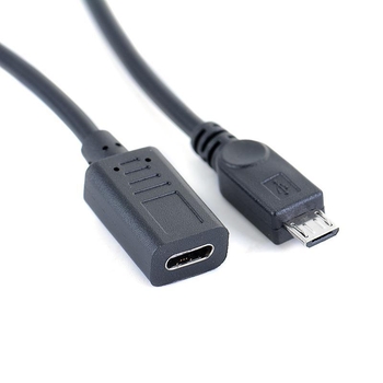 Type-C női–Micro-USB adat- és töltőadapter kábel, 27 cm, egyfejű, PVC, skálázható kialakítás