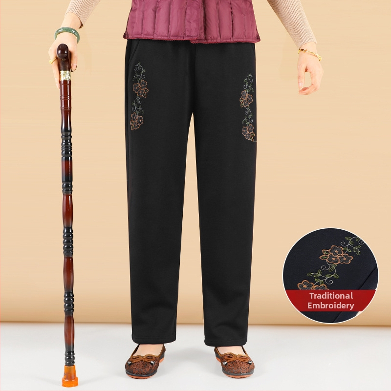 Laisvos formos moterų kelnės - japonų/korejiečių laisvalaikio stilius, medvilnės-viskozės mišinys (50-70% medvilnė, 30-50% viskozė), siuvinėjimas, prekinis ženklas Lady of the Tang Dynasty