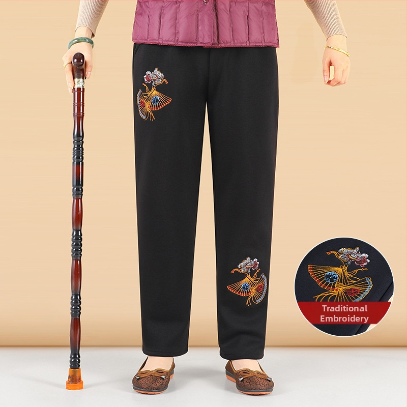 Laisvos formos moterų kelnės - japonų/korejiečių laisvalaikio stilius, medvilnės-viskozės mišinys (50-70% medvilnė, 30-50% viskozė), siuvinėjimas, prekinis ženklas Lady of the Tang Dynasty