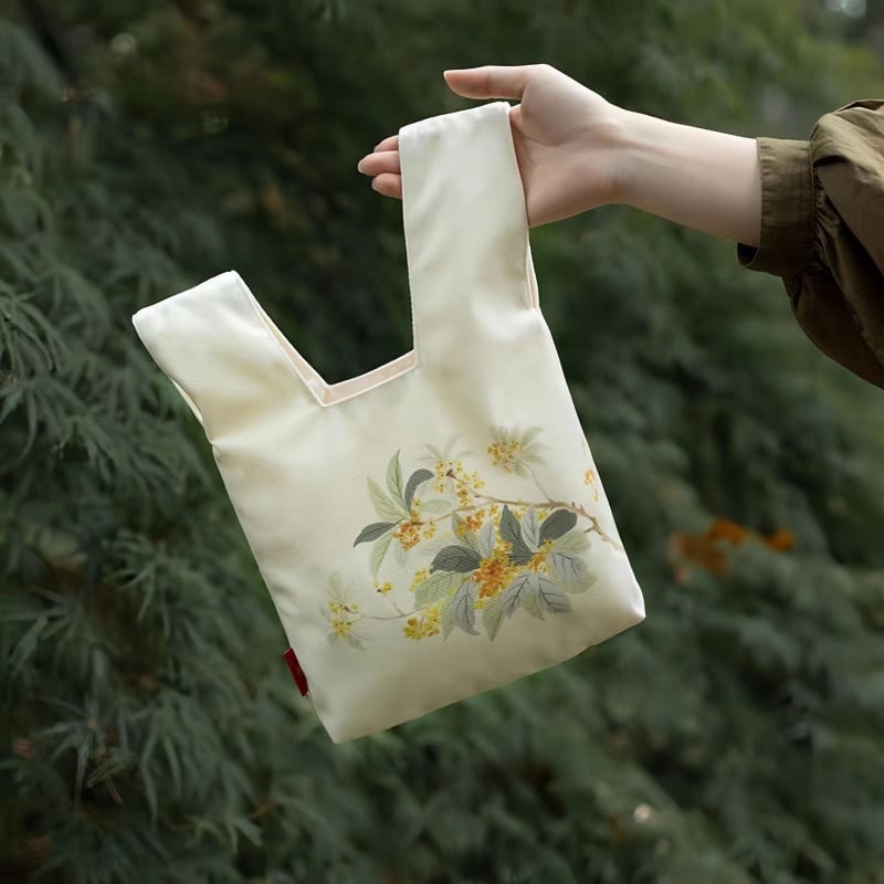 Naiste ringikujuline kott, Hiina stiilis, Oxford kangast, pleatdisain, puuvillane vooder, avatud tasku välisküljel