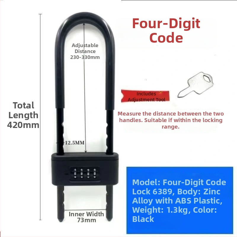 U-veida parolēta atslēga veikalam, divām durvīm – pret zādzību, dzelzs korpuss; Tips: kombinācijas atslēga; Modelis: Cits; Pielietojums: Cits