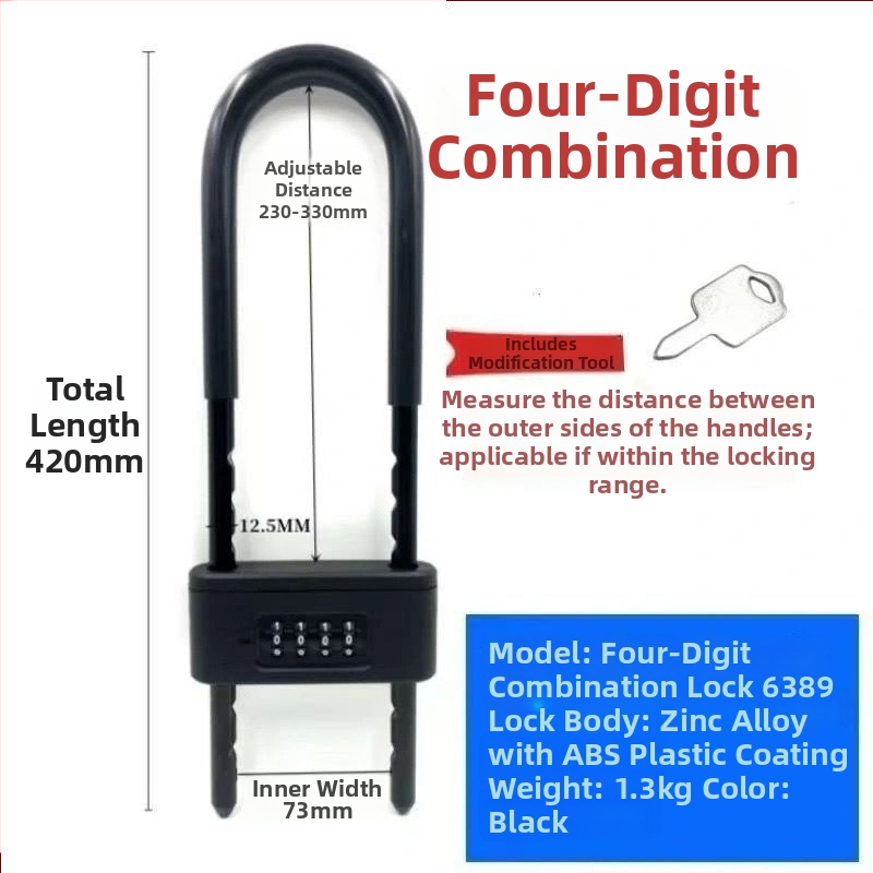 U-veida parolēta atslēga veikalam, divām durvīm – pret zādzību, dzelzs korpuss; Tips: kombinācijas atslēga; Modelis: Cits; Pielietojums: Cits