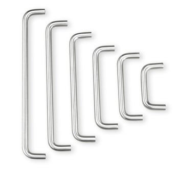 Spintos durų rankenėlė iš nerūdijančiojo plieno, šlifuotas paviršius, dvigubai išlenkta trumpa rankena, paviršinis tvirtinimas