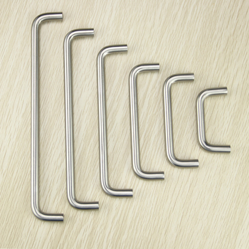 Spintos durų rankenėlė iš nerūdijančiojo plieno, šlifuotas paviršius, dvigubai išlenkta trumpa rankena, paviršinis tvirtinimas