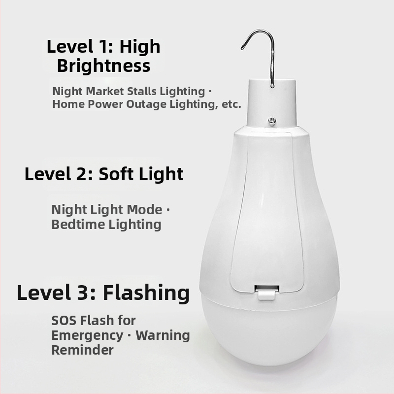 LED nuimama dviejų baterijų kempingo lemputė, įkraunama, 3 pakopų šviesos reguliavimas, kilpa, IP65, 20W, 2000 lm