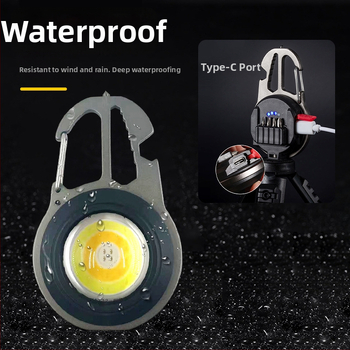 Portatīva COB LED atslēgu piekariņa gaisma kempingam un ārkārtas situācijām, uzlādējama, 3.7V, 10W, piespiežamais slēdzis