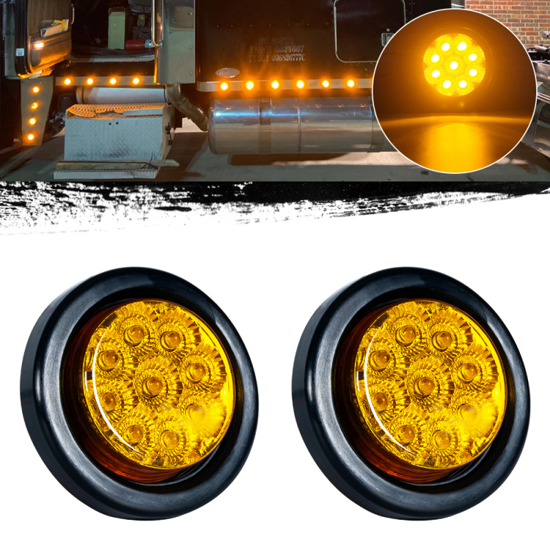 LED apaļā sānu gaisma kravas automašīnai - 12V DC, IP65, Gumija + ABS + PMMA, Modelis BD-009Y05ANB-Y