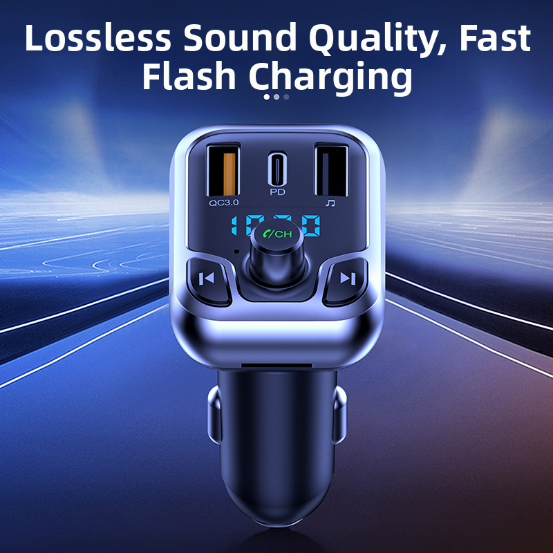 T68 Transmițător FM Bluetooth pentru mașină cu port USB, alimentare 12–24V, redare nelimitată