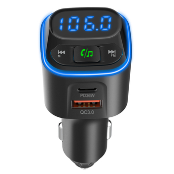 BC80 automobilių įkroviklis su Bluetooth MP3 grotuvu ir hands-free skambučiais, įtampos rodiklis, PD36W+QC3.0, įėjimas 12-24V