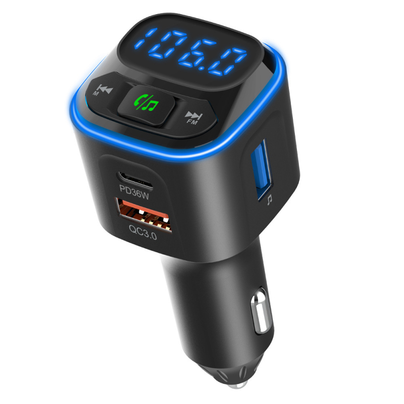 BC80 automobilių įkroviklis su Bluetooth MP3 grotuvu ir hands-free skambučiais, įtampos rodiklis, PD36W+QC3.0, įėjimas 12-24V