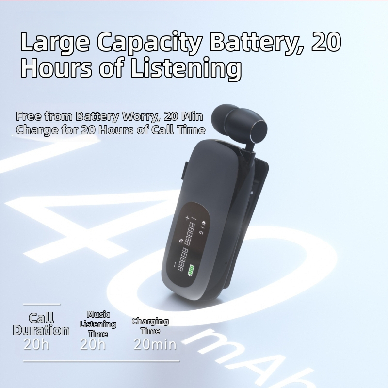 K75 Bluetooth klipsi kõrvaklapid auto jaoks - tõmbatav mikrofon, pikk aku kestvus (>8 tundi), Bluetooth 5.4, mitmepunkti ühendus, digitaalne ekraan