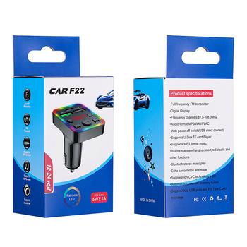 Player MP3 auto cu Bluetooth pentru brichetă – model F-22, 12–24 V, funcție FM, timp de redare 8888, ecran monocrom