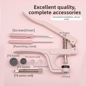 Rinkinys įrengti keturis mygtukus iš resin su metalinėmis rankinėmis presavimo žnyplėmis – modeliai T3/T5/T8, DIY mygtukų priedai