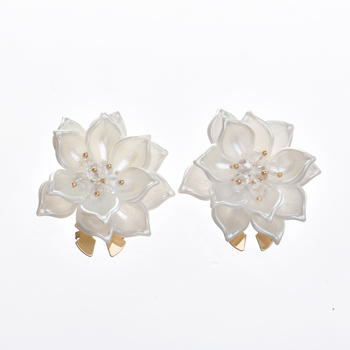 Копчета за риза във форма на камелия, метална сплав, бели кристали, ръчна изработка, дамски корейски стил