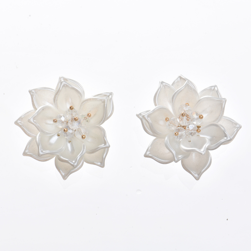 Копчета за риза във форма на камелия, метална сплав, бели кристали, ръчна изработка, дамски корейски стил