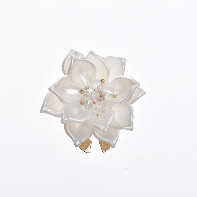 Копчета за риза във форма на камелия, метална сплав, бели кристали, ръчна изработка, дамски корейски стил