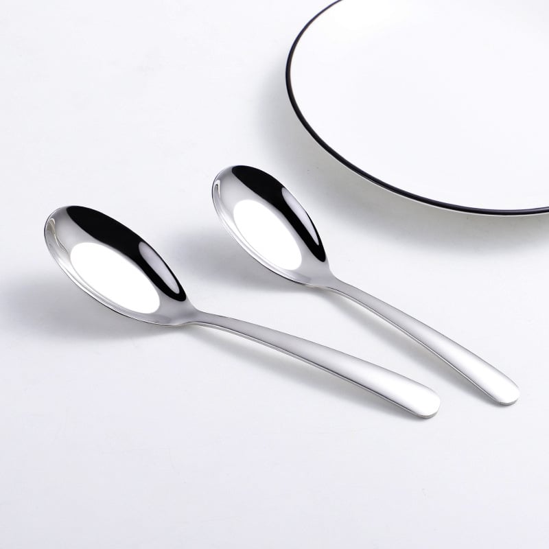 Лъжичка за сервиране от неръждаема стомана, с плоско дъно, удебелена, огледално полирана повърхност, стил Национален прилив, едноцветен дизайн, възможност за персонализация