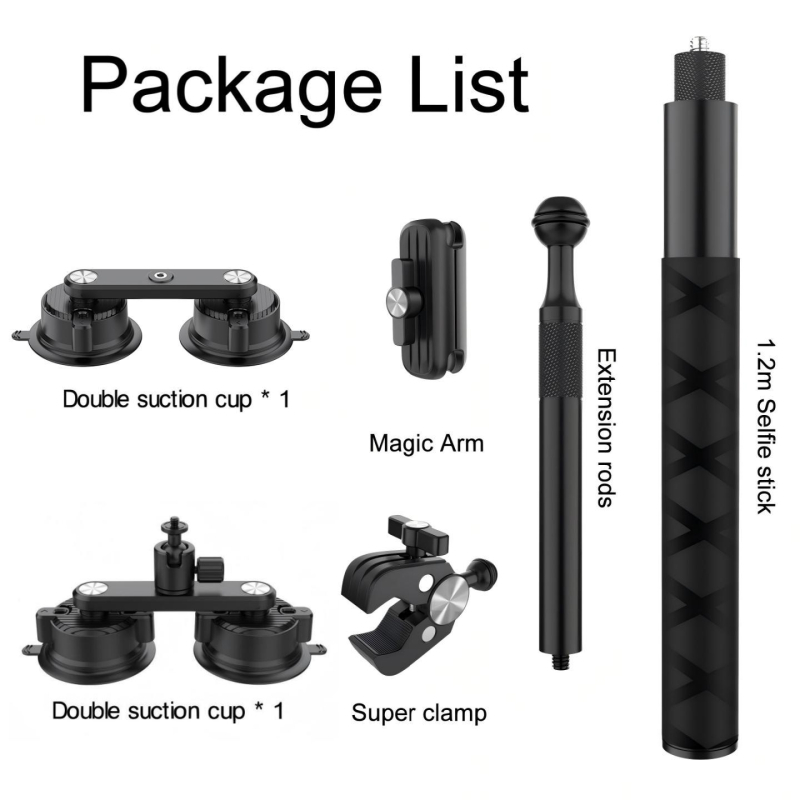 Montură auto pentru cameră Insta360 – kit pentru filmări din perspectiva celui de-al treilea, aliaj de aluminiu, model K01-2TC, compatibil cu Insta360 X4/X3/X2/X/GO 3/ONE RS