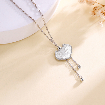 Colier cu pandantiv geometric și ciucure, din argint 925, 3,98 g, lanț obișnuit, stil nou chinezesc